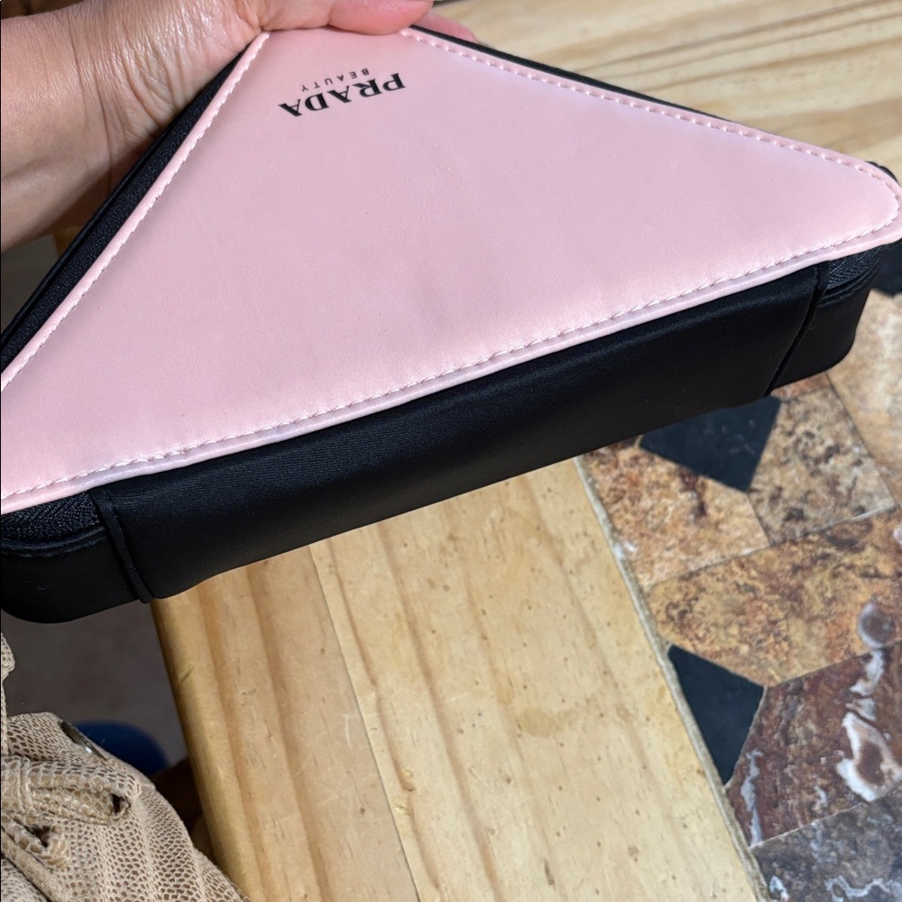 Prada Pink and Black Triangle Beauty Pouch - Picture 4 of 11
